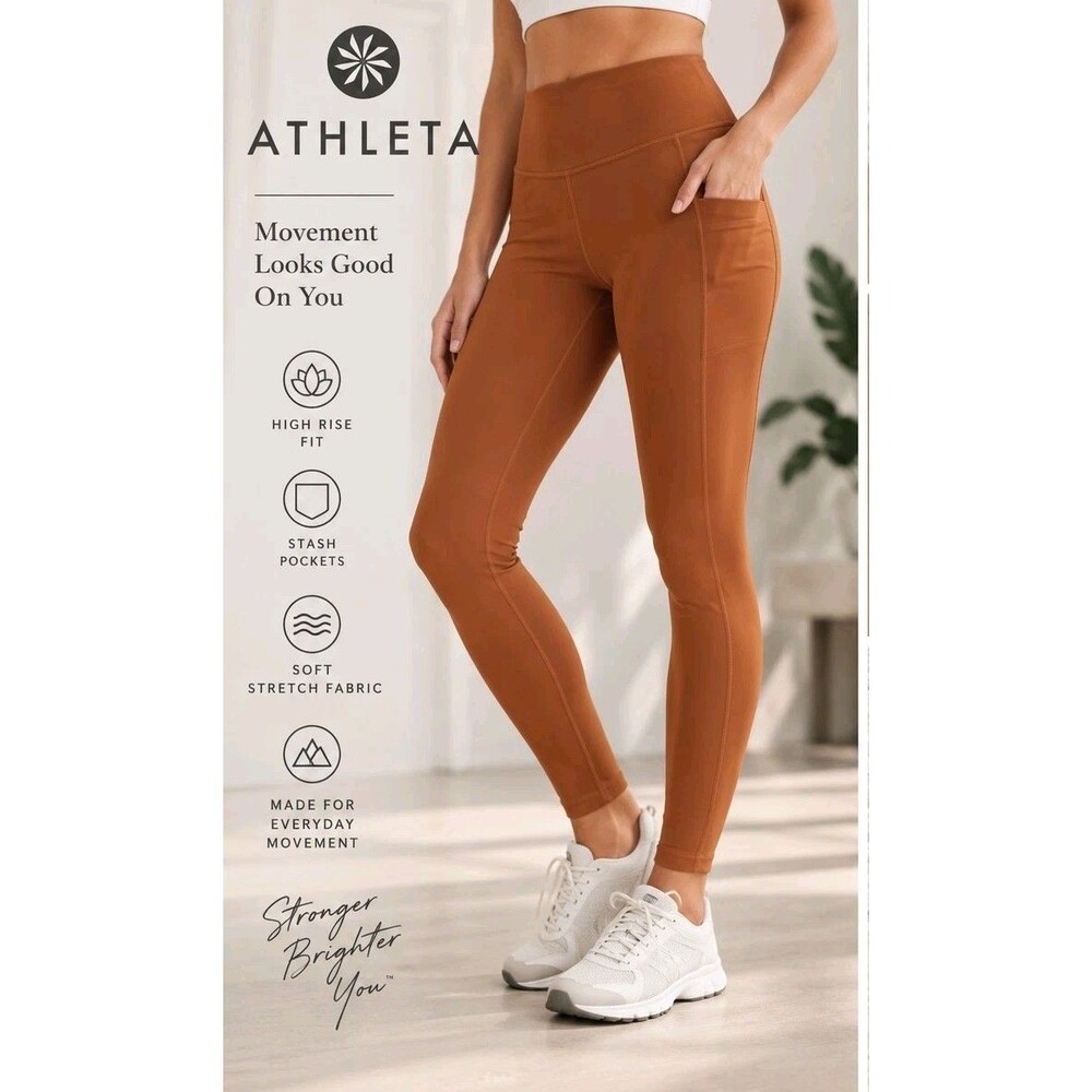 Athleta Salutation Stash Pocket II Tight Leggings Size L Rust Brown High Rise